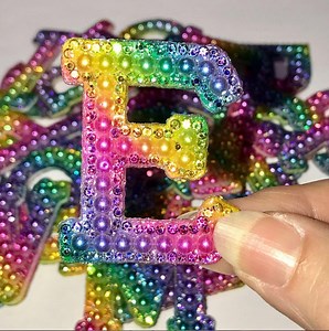 PEARL and RHINESTONE LETTERS, Multi Color Rainbow Bling Numbers, Initial Flat Backs, Alphabet Patches, Sew on Letters - Etsy