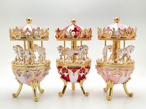 Carousel Jewelry Box - Faberge Style Trinket Box - Jewel & Pearl Encrusted, Enamel Coated, Solid Metal Core W/ Magnetic Closure - Etsy