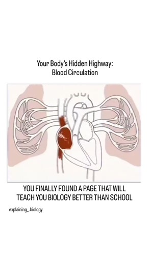 explaining. biology on Instagram: "Blood circulation is the continuous flow of blood throughout the heart and blood vessels. It delivers oxygen and essential nutrients to every cell while removing carbon dioxide and other waste products. Driven by the heart’s pumping action, arteries transport oxygen-rich blood from the heart, while veins carry oxygen-poor blood back for reoxygenation. This vital system keeps your organs functioning, your brain alert, and your body energized around the clock. #B