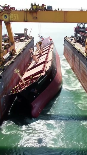 Bulk Carrier Ship Launching Sideways into Water. #shipbuilding