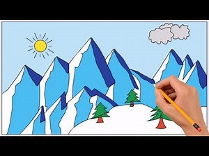 How to Draw a Snowy Mountain Step by Step Easy | Coloring Page, Drawing Learn Colors For Kids