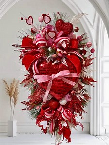 Valentines Wreath -swag, Whimsical Valentine Heart Swag | Red & Pink Heart Door Decor | Valentine’s Day Wreath | Front Door Decor - Etsy