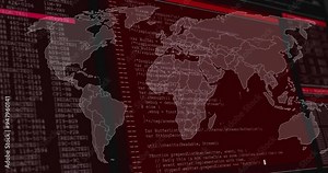 World map and programming code, cybersecurity animation