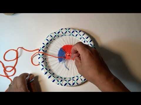 Round weaving on paper plate (with closed slot and rya)