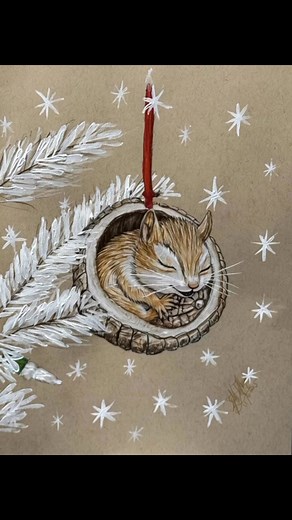 The animated AI Version ✨ A little Christmas holiday magic! ✨ Here’s my latest piece — a sleeping chipmunk nestled inside an acorn ornament, ready to bring warmth and peace to the season. 🐿️🎄 Created with colored pencils and white acrylic paint on Strathmore 9x12 toned tan paper. Visit ArtistryBySteve.com￼ to see more of my work or commission your own! #ArtistryBySteve #HolidayArt #ChristmasSpirit #ChipmunkArt #AnimalArt #NatureInspired #ArtistLife #OriginalArtwork | Stephen DeNuccio