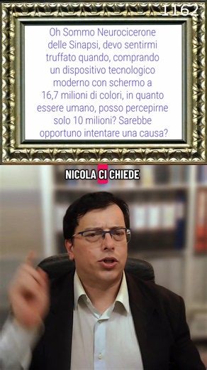 Oh Sommo Neurocicerone delle Sinapsi, devo sentirmi truffato quando, comprando un dispositivo tecnologico moderno con schermo a 16,7 milioni di colori, in quanto essere umano, posso percepirne solo 10 milioni?! Sarebbe opportuno intentare una causa contro le grandi aziende tecnologiche chiedendo un risarcimento di almeno 10 dollari per ogni colore invisibile a occhio umano oltre il nostro limite biologico? Gli schermi moderni a 8 bit per canale producono esattamente 256 sfumature per ciascuno de