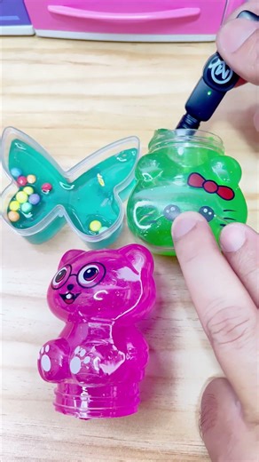 Satisfying Slime ASMR – Butterfly Slime, Green Kitty & Pink Bear Clear Slime | ASMR Videos