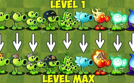 PvZ 2 挑战 - 每个 豌豆 和其他植物 等级 1 对抗 等级 中 对抗 等级 最大 对抗 深海巨人僵尸 等级 5