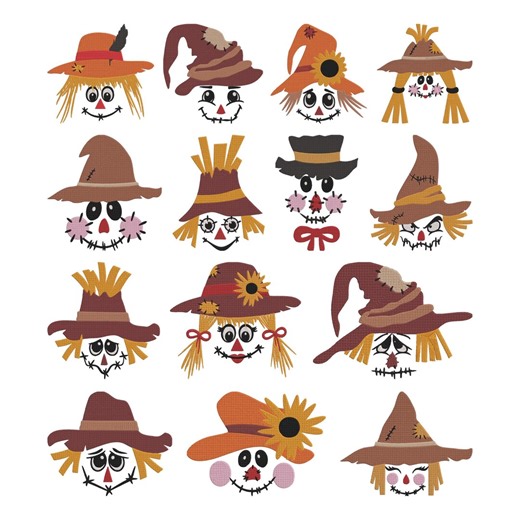 Scarecrow Face Embroidery Bundle, Fall Halloween Farm Designs, Machine Embroidery Set of 14 - Etsy