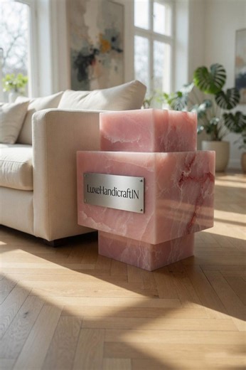 Handmade Pink Onyx Plinth Side Table, Natural Stone Accent Furniture - Etsy
