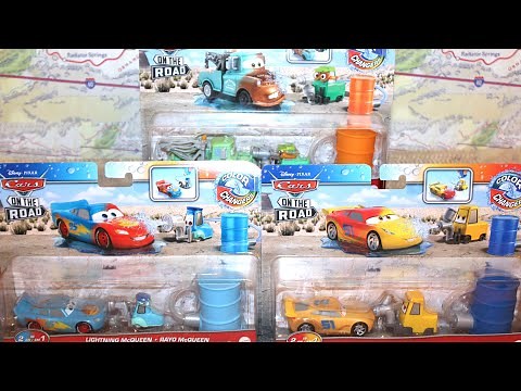 Mattel Disney Cars on the Road Color Changers 2-Packs Lightning McQueen Cruz Mater Sara Coggs Guido