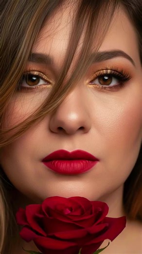 Kiss From A Rose Red roses and golden hours. 🌹✨ There is something timeless about a classic red lip and a bit of shimmer. #fyp #digitaldavinci #viral #browneyes #confidence