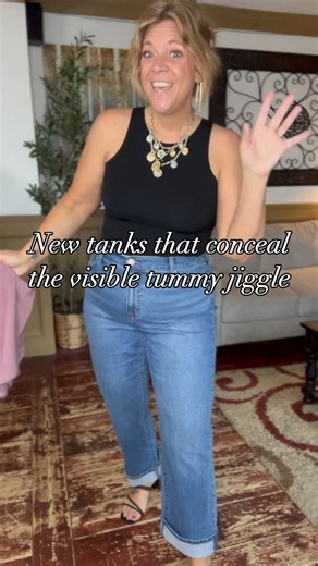 NEW arrival: comment the phrase “SHOP the tank” to get the 🔗 to these double layered tank tops. I’m wearing size xl and these help to conceal the visible tummy jiggle! . . #doublelayer #springtank #tanktopseason #springoutfitideas #size14 #size16style #over40andfabulous #straightlegjeans #pumiey , outfit inspo, curvy outfits, size 16 | Nicoles Outfit Inspiration