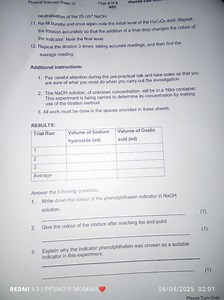 What is the colour of phenolphthalein indicator in NaOH solutio... | Filo