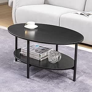 Modern Black Oval Coffee Table, 35.4" Length Stylish Center Table for Small Spaces, Mid Century Wood Design