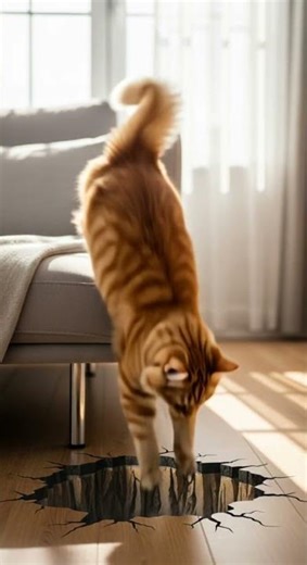 Cat confused by the optical illusion 😂 Watch this mind-blown kitty