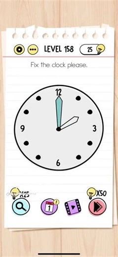 Brain Test Level 158 Fix the clock please Answer