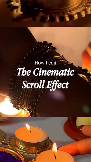 Srishti | UGC Creator on Instagram: "Get ready to view this 👀 — I’m showing you how I edit my cinematic scroll effect 🎞️✨ It’s that soft, dreamy style you can use for Diwali clips, mood edits, or any aesthetic moment. This is my first time trying an editing tutorial, so do let me know in the comments if you want to see more of this 💬💜 Use this idea and save this video to create your own scroll-stopping edit 💫 and don’t forget to follow @its.tpdays for more editing tips. . . . . . . . . . .