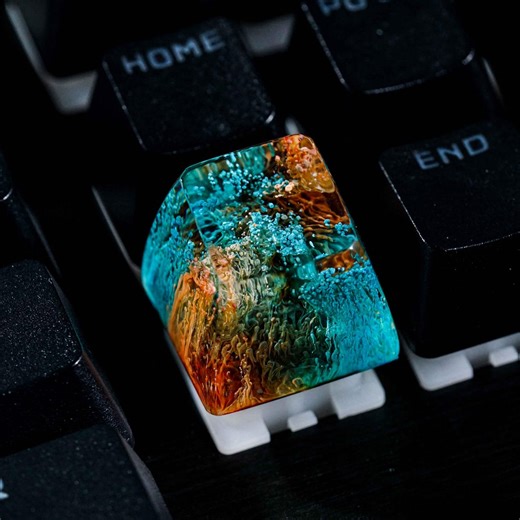 Handmade Artisan Resin Keycap | Ocean Abyss Coral Inspired Custom Mechanical Keyboard Key Cap | Unique Teal Orange White Keycap Gift - Etsy