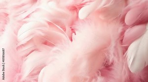 Close-up view of soft, white feathers, creating delicate, serene background. The subtle shades, gentle texture convey tranquility and softness, ideal for projects requiring a subtle, aesthetic touch