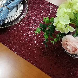 ShinyBeauty Table Runner 2 Pack Sequin Table Runners Burgundy 12inx108in Curtains Glitter Runner for Weddings (Wine) -0116S
