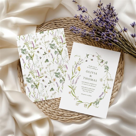 Spring Floral Wedding Invitation Template, Editable Garden Botanical Corjl Invite, Rustic Lavender Printable DIY 209 - Etsy