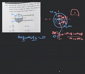 The semicircular ring of mass m radius R and a semicircular dis... | Filo