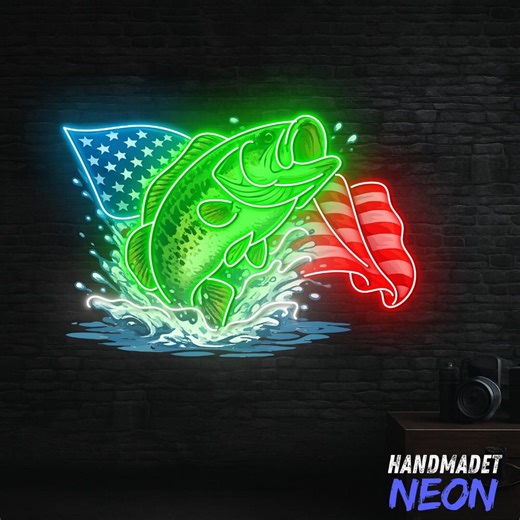 Fishing Neon Sign, Fishing LED Light, Patriotic Fish Sign, Fisherman Gift, Lake House Decor - Etsy
