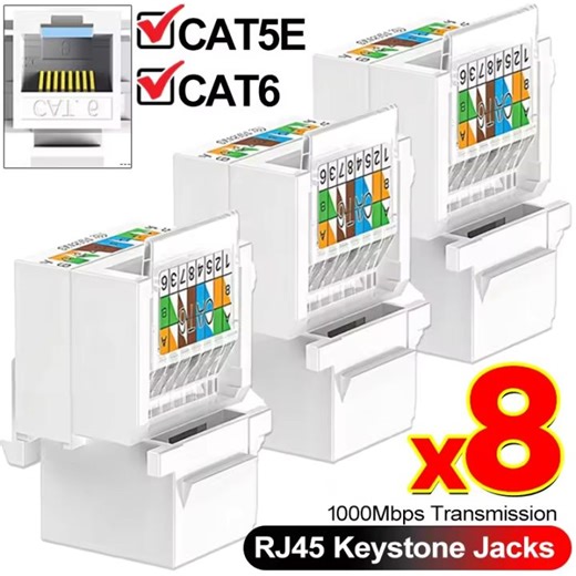 8Pcs Cat6 RJ45 Keystone Jacks Toolless RJ45 Connectors Ethernet Keystone Jack No Punch-Down Tool Required Module Coupler | Lazada Singapore