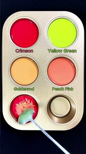 Create 4 colors from 2 colors: Crimson + Yellow Green #asmr #mix #colormixing #colors #red #yellow