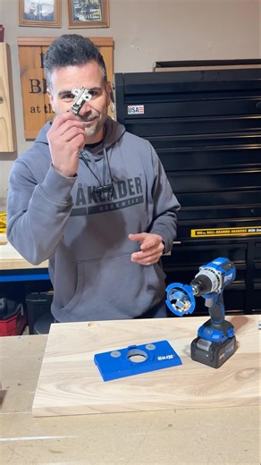 The easiest way to install concealed hinges is with this handy little jig. #woodworking #cabinet
