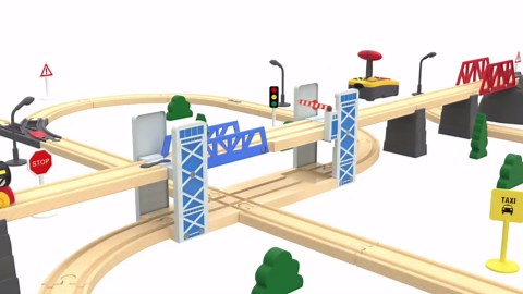 Z MAYABBO Wooden Train Set Accessories Wood Railway Bridge for Railroad Tracks, 2-Level Overpass Compatible for All Railway Tracks System