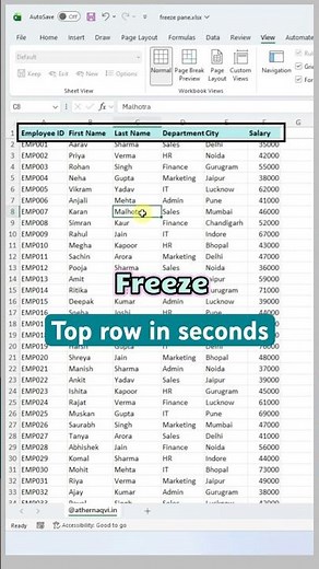 Freeze First Row & First Column in Excel | Freeze Panes Trick | Excel Tips in Hindi