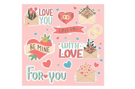Floral Valentine’s Day Vector Sticker Set | Romantic Love Illustration Bundle - Etsy