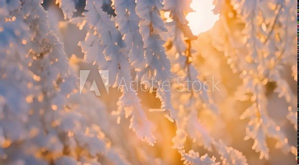 Patterns of frost forming on a window pane, with delicate, intricate ice crystals spreading like lace. The early morning sun casts a golden glow, highlighting the shimmering frost