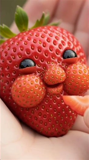 “Cute Strawberry Face Animation 🍓 | Ultra Realistic Kawaii Food Creature | Macro ASMR Style”