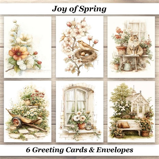 Joy of Spring Cards & Envelopes Set of 6 Blank A2 Cards. Ideal for Birthdays, Thank You or Any Occasion. Also Ideal Gift for Garden Lovers. - Etsy