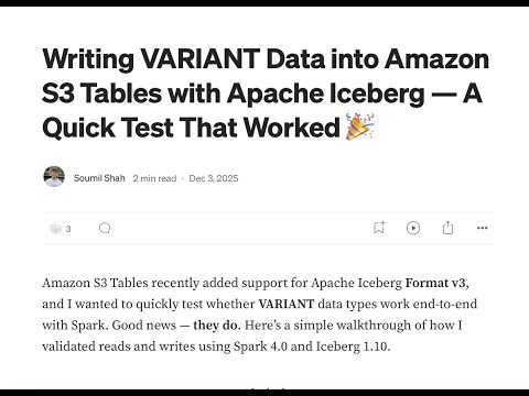 Learn how to read and write Varient Data into Iceberg V3 into S3table from Jupyter notebook locally
