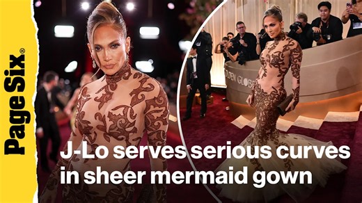 Jennifer Lopez serves serious curves in sheer mermaid gown on Golden Globes 2026 red carpet