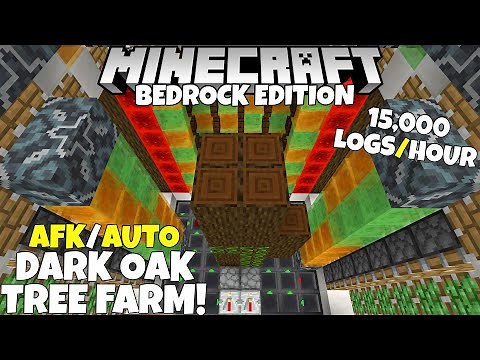 Minecraft Bedrock: Overpowered Dark Oak Tree Farm Tutorial! 15,000 Logs/Hour! MCPE Xbox PC Switch