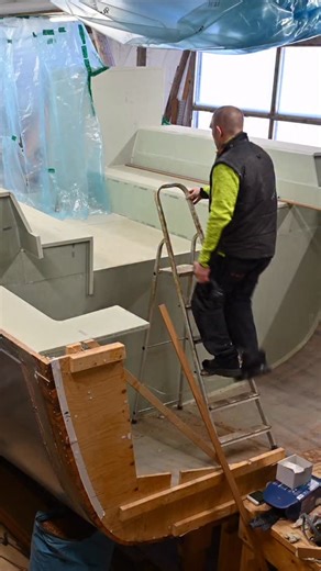 The interior starts in the guest cabin ⛵️ There will be a 120 cm wide bed, a closet and some extra small storage. Check out the video to see what we decide 😊 | RAN Sailing