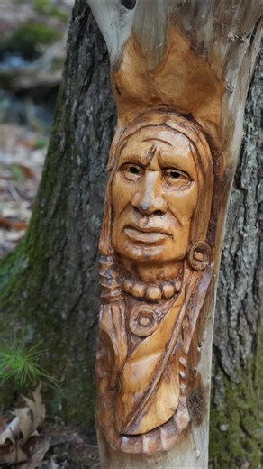 Native American face carving #carving #wood #woodscraft