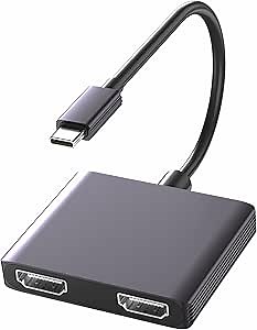 USB C to Dual HDMI Adapter for 2 Monitors, HDMI Splitter, Docking Station, Laptop Connected to Two Monitors, Extended Display (Only Support Windows)