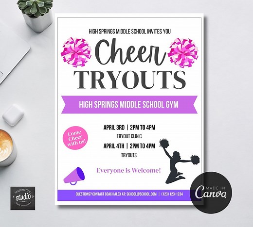 Editable Cheerleading Tryout Flyer Template | Cheer Team Tryout | Cheer Registration | Edit Yourself | Easy to Edit on Canva - Etsy