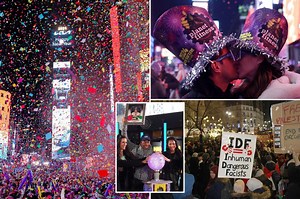 Thousands of revelers gather in Times Square for New Year ball drop as pro-Palestinian protesters march across NYC