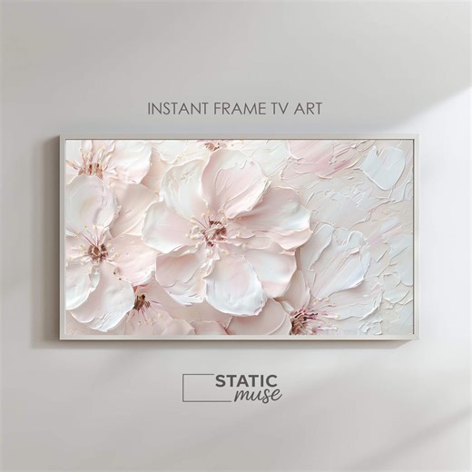 Cherry Blossom Frame TV Art, Soft Pink Floral Texture, Spring Sakura Painting, Neutral Botanical Display, 16:9 Digital Download - Etsy