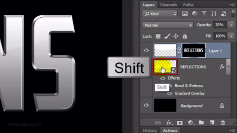 Photoshop tutorial: How to make shiny text and reflect it on a dark surface