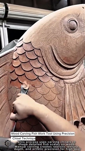 Wood Carving Fish Work Tool Using Precision Chisel Technique #worktool