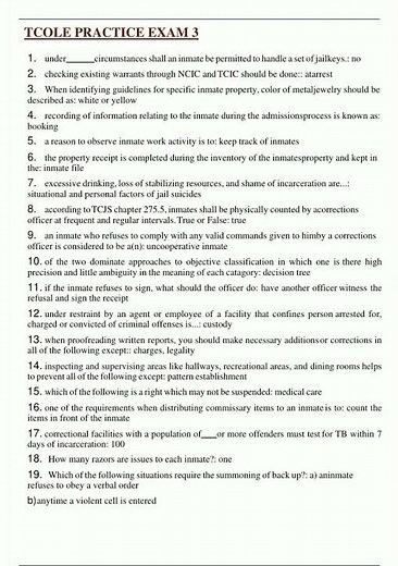 TCOLE PRACTICE EXAM 3 LATEST 2025 QUESTIONS VERIFIED ANSWERS WITH FULL RATIONALES A GRADE GUARANT