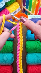 3.7M views · 24K reactions | This crochet double chain can be made with one color or two and used in place of a regular starting chain. Plus this works in place of cording and ribbons in projects. #reels #crochet #knitting #artist #braids #yarnlove #tutorial #crochetlove #howto #makersgonnamake #naztazia | Naztazia | Facebook